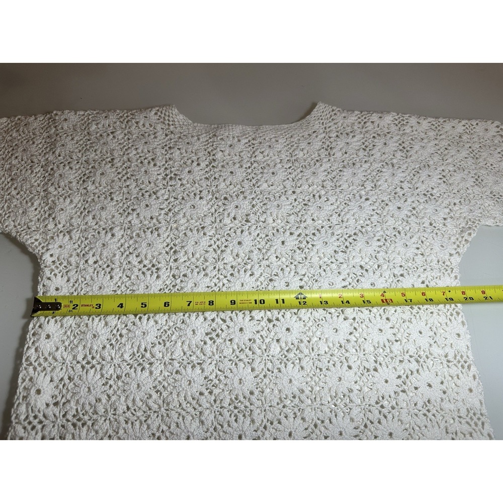 Handmade Top Women's 100% Cotton White Crochet Granny Square Cover Up Size M-L - Picture 3 of 13
